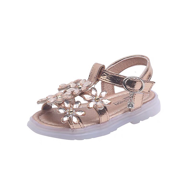 Sandal bé gái - dép quai hậu cho bé gái hai quai ngang gắn hoa đá dễ thương hợp thời trang Babybees 2021 189 (ảnh thật)