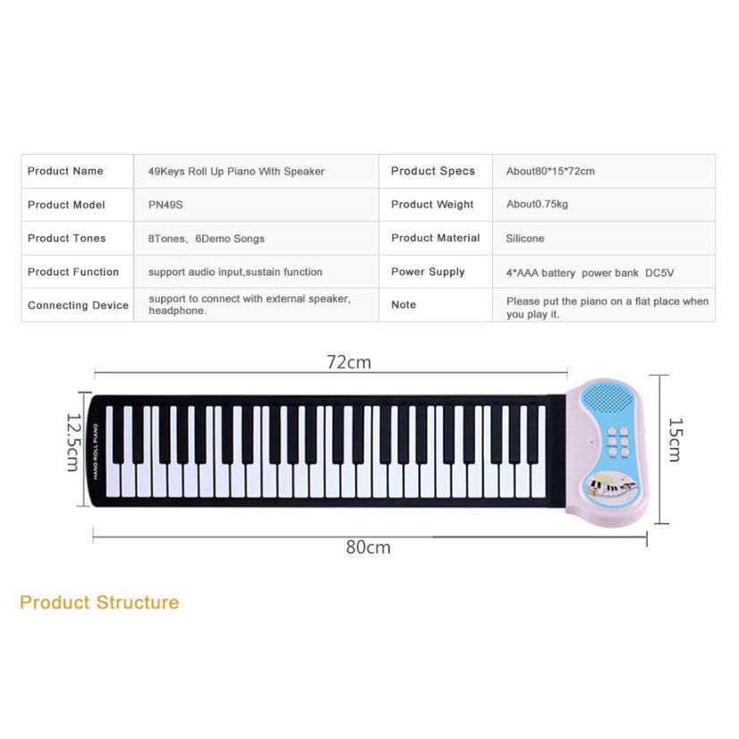 [HÀNG CHÍNH HÃNG] ĐÀN PIANO CUỘN 49 PHÍM PN49S Chính hãng KONIX - Đàn điện cuộn silicon dành cho trẻ em người mới tập