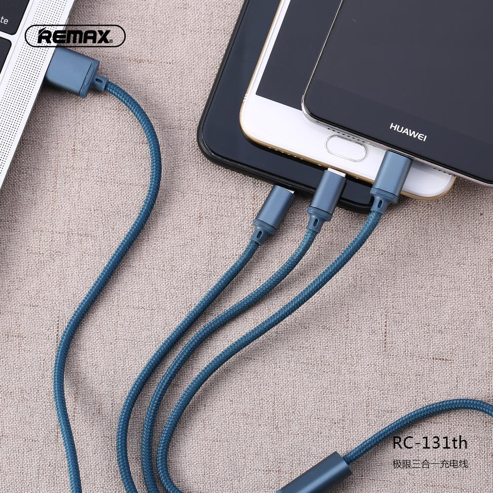 Cáp sạc dây dù 3in1 Remax RC-131th microUSB và Type-C