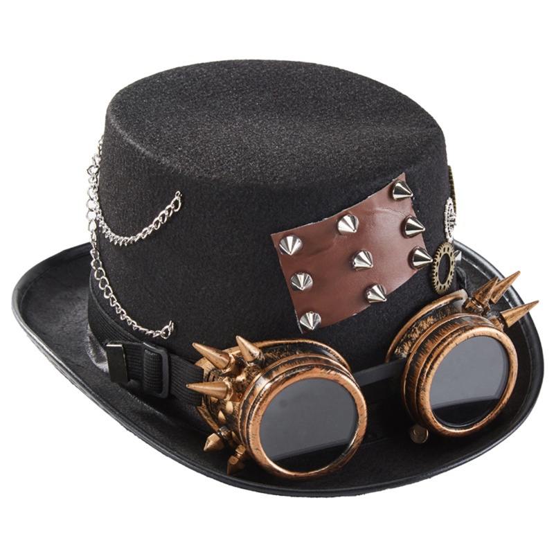 Xiangbao Mũ Jazz Steampunk Đính Đinh Tán Dây Xích Gắn Kính Mắt Trang Trí Tiệc Lễ Hội