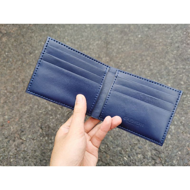 Ví Ngang Xanh Navy Da Bò Thật