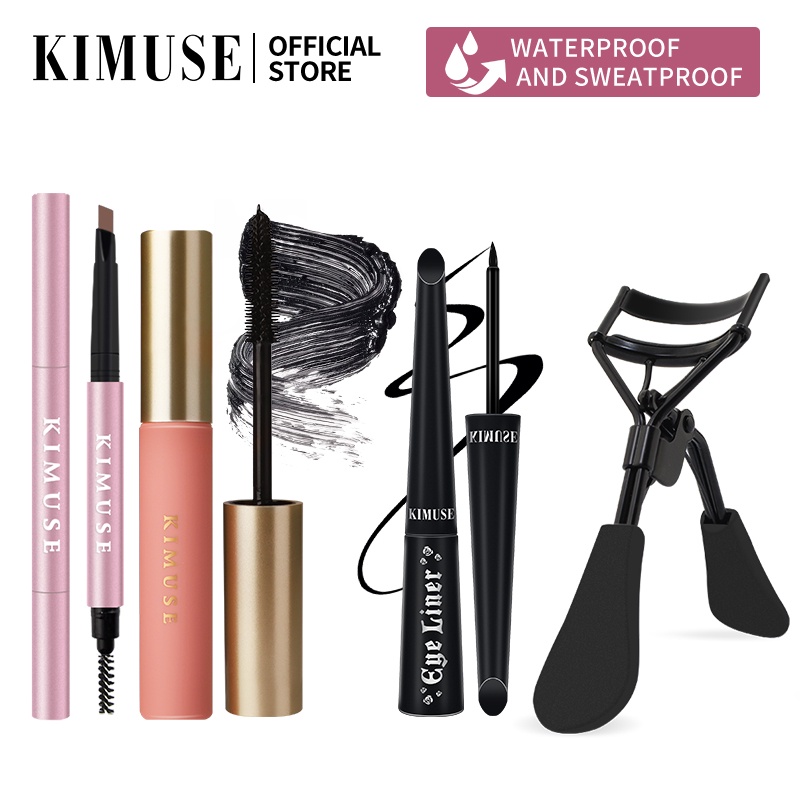 Bộ 4 món gồm chì kẻ lông mày 2 đầu chống nước + mascara làm dày mi + kẻ mắt lỏng + dụng cụ uốn mi KIMUSE