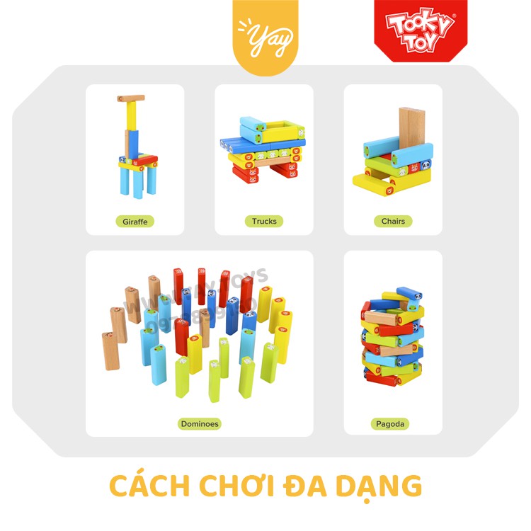 [CHÍNH HÃNG] Gồm 79 Chi Tiết - Đồ Chơi Rút Gỗ JENGA Màu Sắc In Hình Động Vật TOOKY TOY 3+