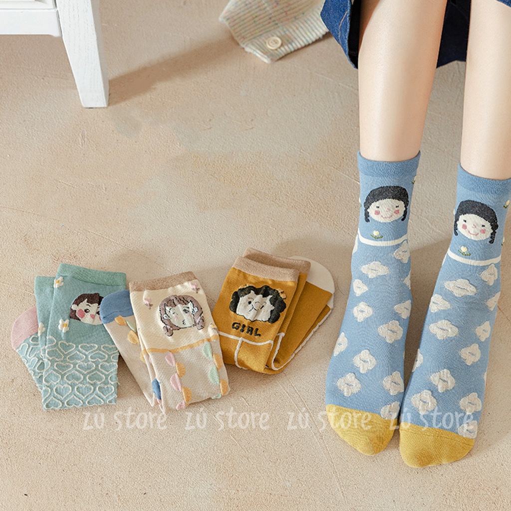 Vớ cô gái Girl cổ cao màu vintage