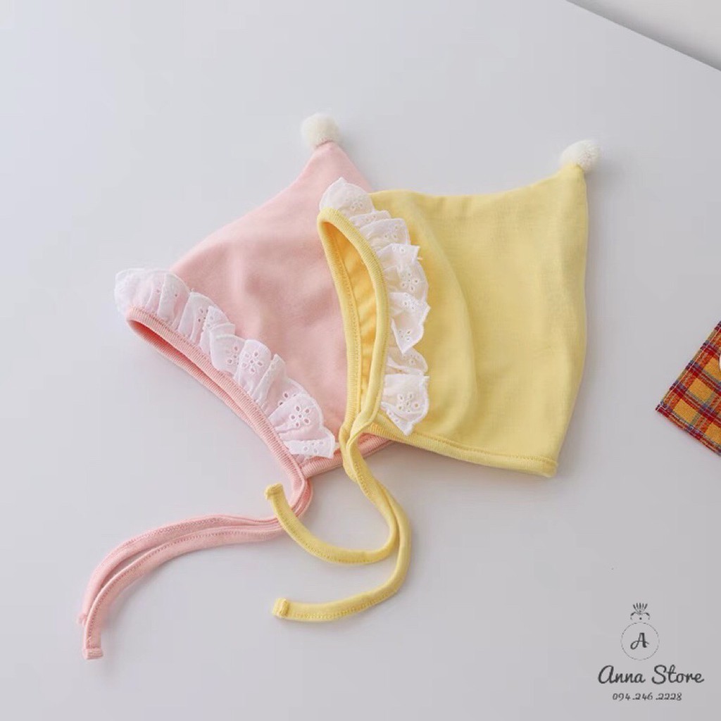 MUP 26 : Mũ cotton viền ren cho bé 0-18m