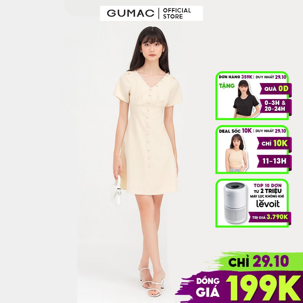 [Mã WABRGUD1 giảm 10% đơn 99K] Đầm nữ cổ V phối nút GUMAC DB767