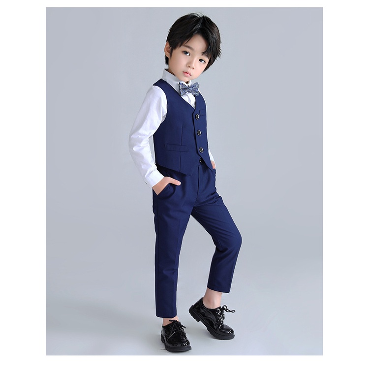 Bộ vest bé trai cao cấp cho bé đi dự tiệc TQB052 TQB053 gồm 3 chi tiết  kèm nơ