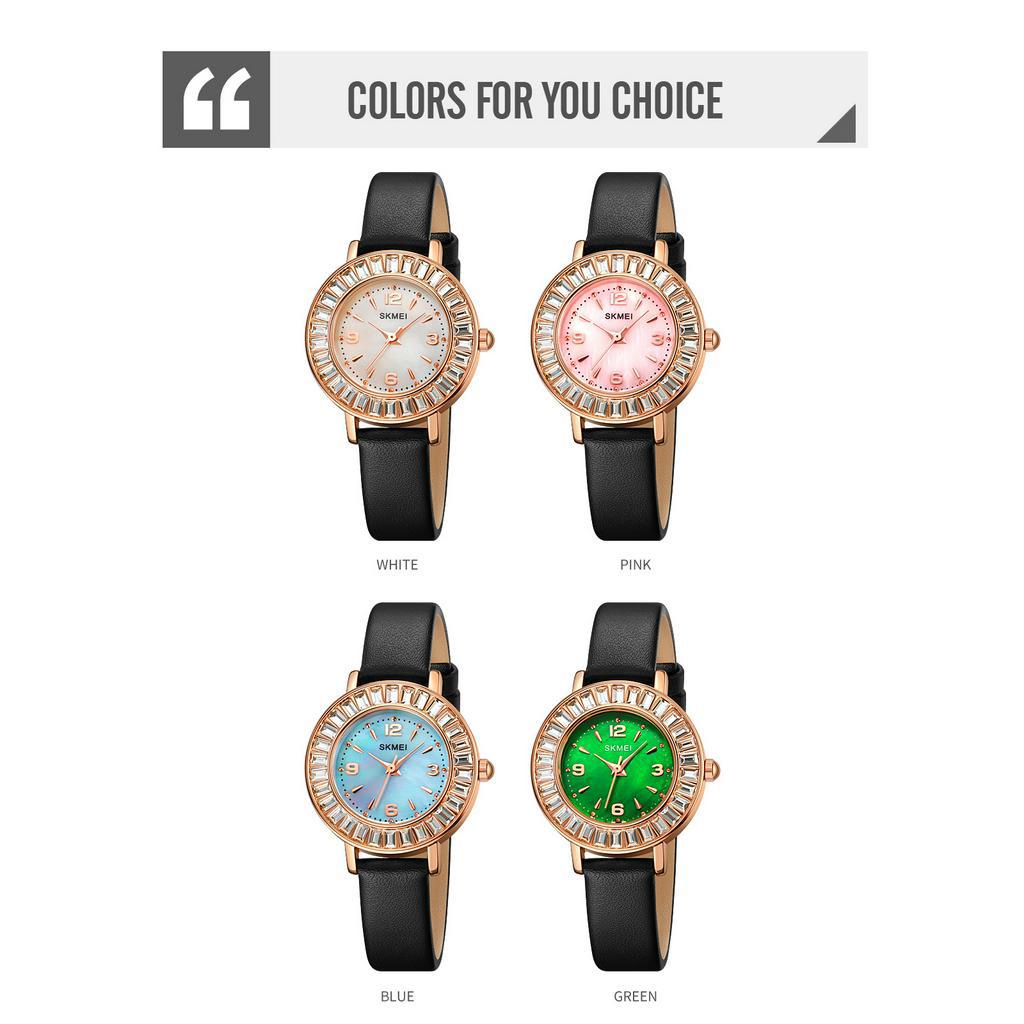 SKMEI Elegant 30 Rhinestone Case Watch Phụ nữ Gradient Color Dial Thời trang Quartz Wrist Watch Phụ nữ nhỏ tinh tế Dress Clock Phong cách hẹn hò