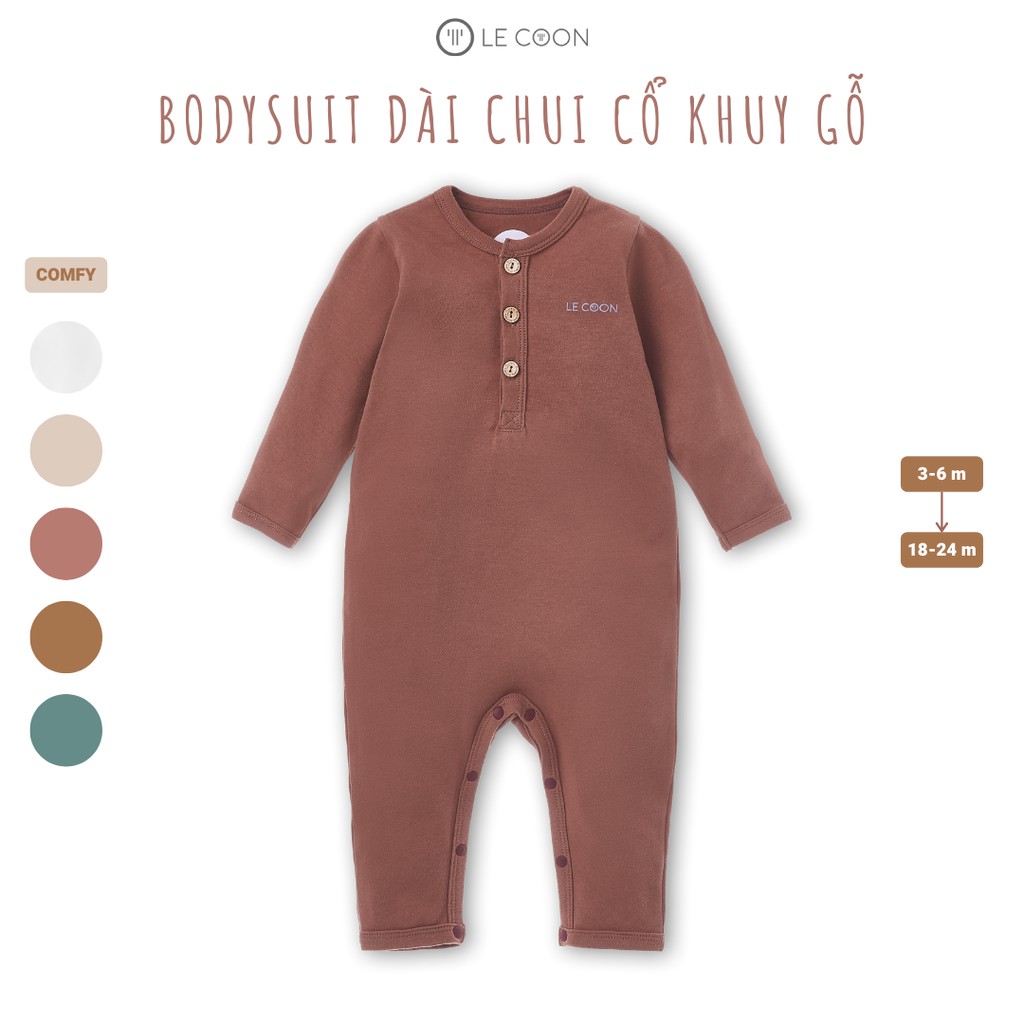 LECOON Bodysuit Lecoon cho bé dài chui cổ khuy gỗ LC0549