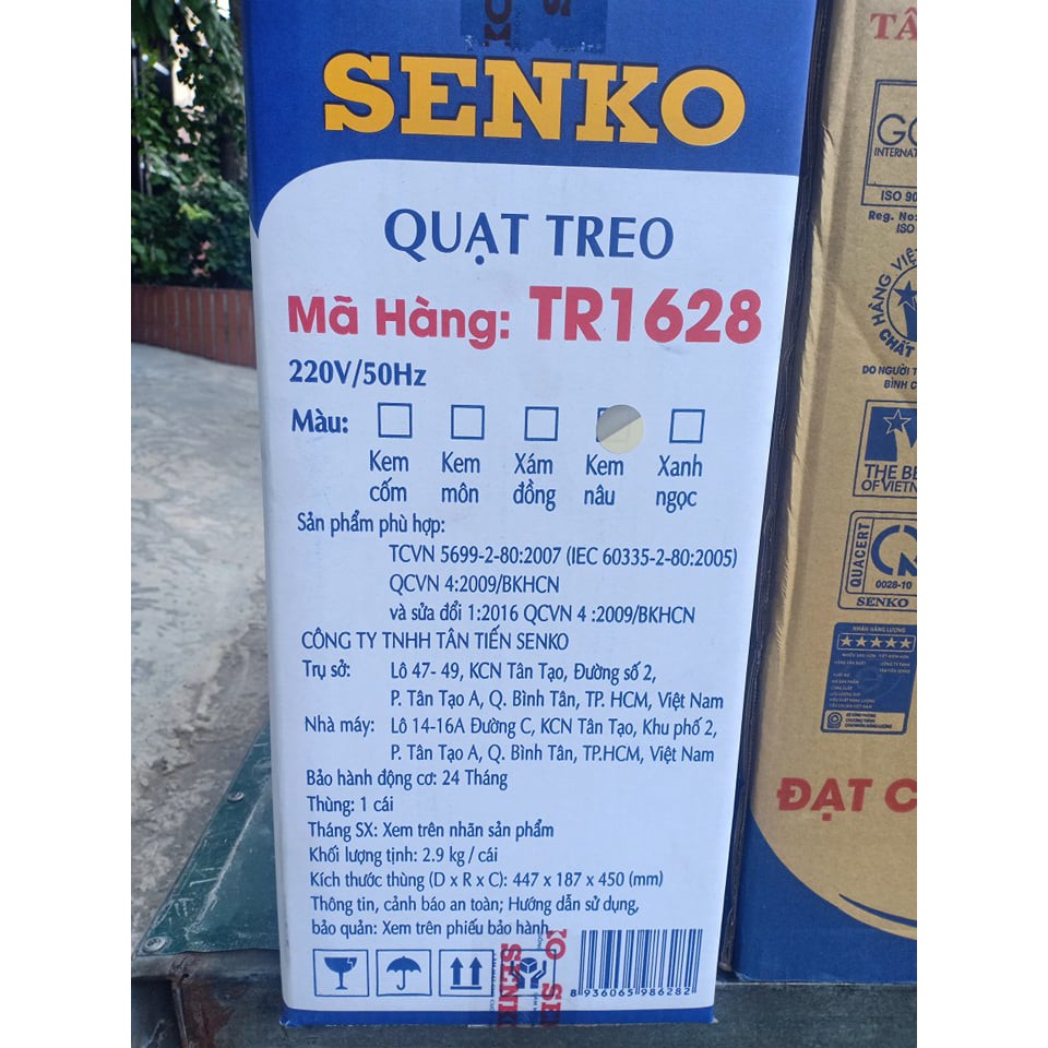 Quạt treo tường điều khiển từ xa Senko mã TR1628 bảo hành 24 tháng