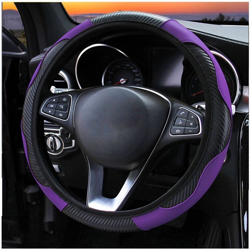 Vỏ Bọc Vô Lăng Bằng Da PU Thoáng Khí Chống Trượt In Họa Tiết Sợi Carbon Trang Trí Xe Hơi Kích Thước 37-38