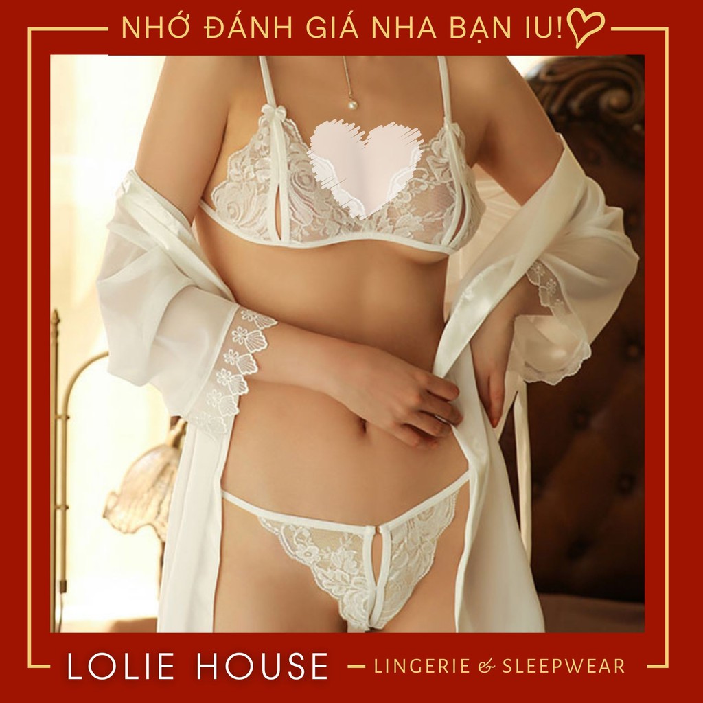 Bộ đồ lót ren sexy gợi cảm gồm quần lót nữ lọt khe xẻ đáy và áo lót bralette LOLIE HOUSE - SS7