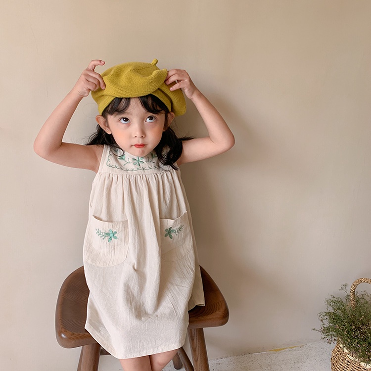 Đầm Sát Nách Thêu Hoa Cho Bé Gái