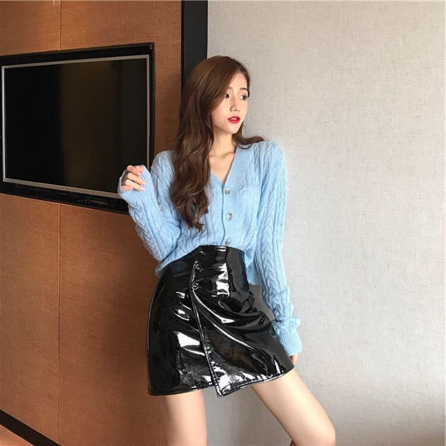 Chân váy da bóng đắp chéo hàng QC cao cấp | BigBuy360 - bigbuy360.vn