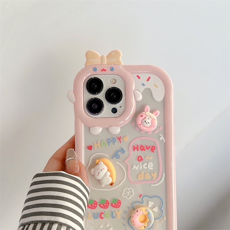 Ốp lưng iphone viền nơ camera gắn charm gấu nổi 7plus 8plus x xsmax 11 11promax 12 12pro 12promax 13 13pro 13promax