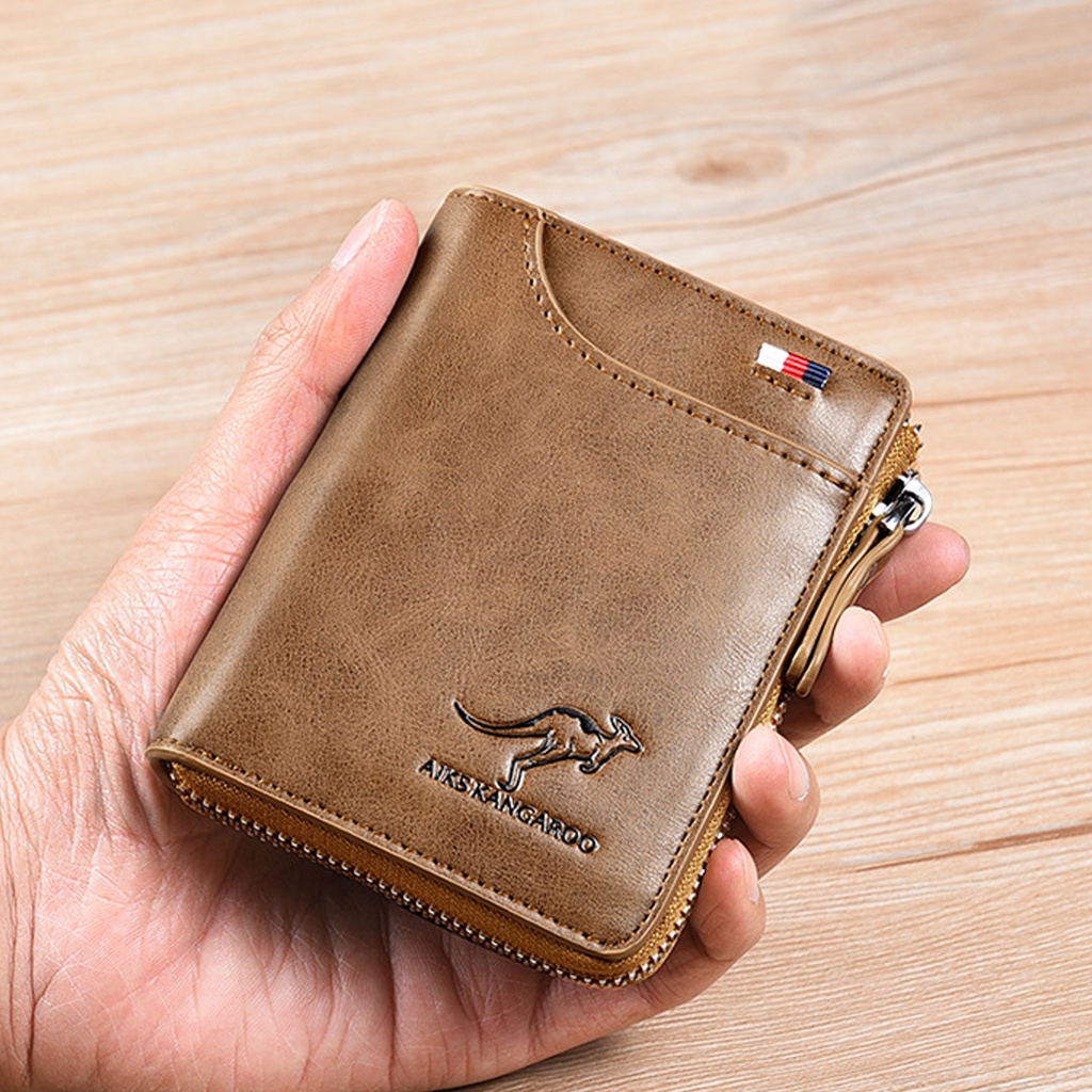 Ví nam dài dáng đứng mini cầm tay chất liệu da bò hàng hiệu kẹp tiền thương hiệu ZUCA DN08