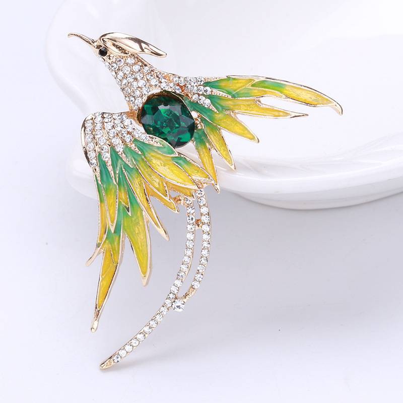 Trâm Cài Áo Hình Chim Phượng Hoàng Tráng Men Đính Đá Sáng Tạo Phong Cách Suzaku Corsage Đám Cưới