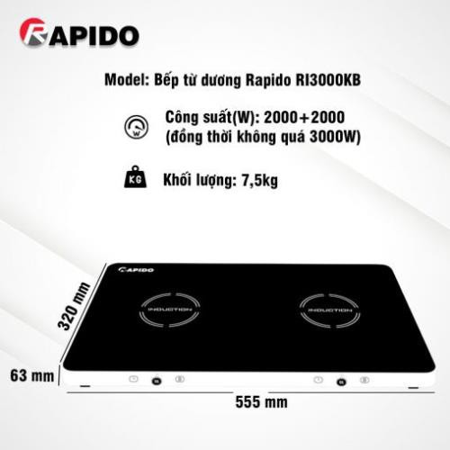 [Mua ngay] Bếp từ đôi dương RAPIDO RI3000KP màn LED 9 cấp độ 4000W bảo hành 12 tháng HIP MART