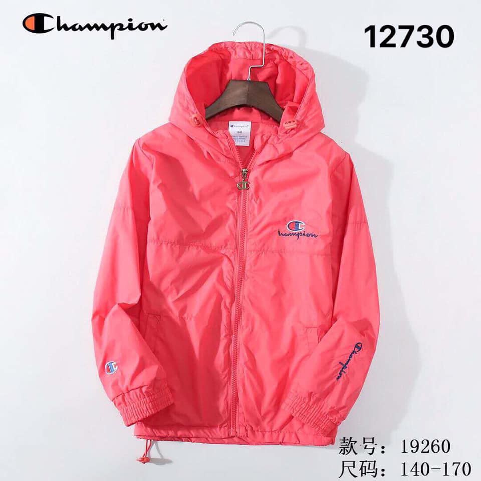 Aó khoác gió kéo khóa có mũ bé gái lót cotton Champion TQXK xịn size 130-170 cm
