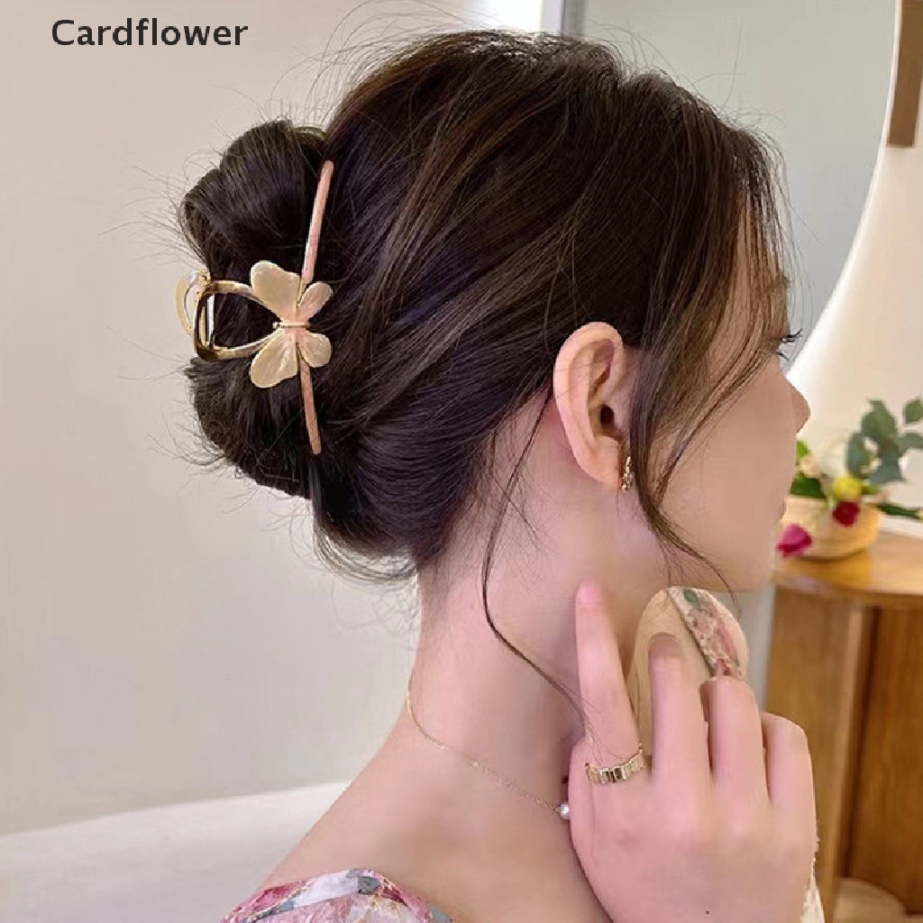 &lt; Cardflower &gt; Kẹp Tóc Càng Cua Cỡ Lớn Hình Bướm Màu Vàng Đồng Vintage Hàn Quốc Sang Trọng Cho Nữ