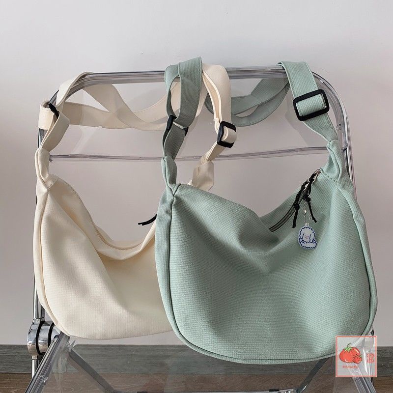 Túi Đeo Chéo Vai Bằng Nylon Màu Trơn Thời Trang Hàn Quốc Dành Cho Học Sinh Nam Nữ