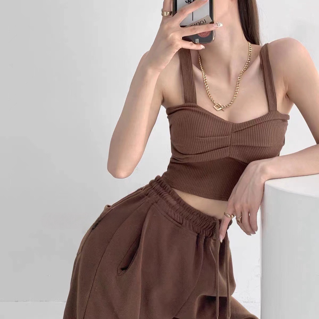 Áo Bra Nữ Cotton Tăm 2 Dây Bản To Nhún Ngực Siêu Hot K9