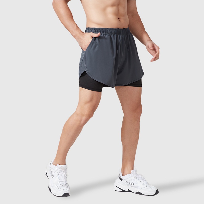 [ GYMEN ] Quần short thể thao nam  thoải mái  nhanh khô chạy bộ tập thể dục thoáng khí  quần bóng rổ  cỡ lớn  ngoài trời   huấn luyện  hút mồ hôi quần short 2 lớp giả