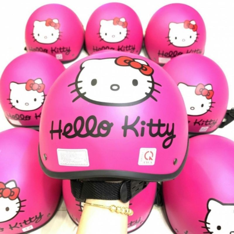 Nón bảo hiểm Hello Kitty + (tặng 1 áo mưa), hàng đẹp, giá tốt.