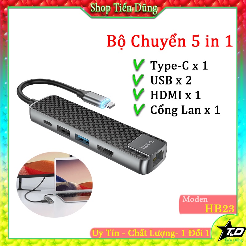 Cáp Chuyển Hub Hoco HB23 5 in 1 Type C Ra 3 Usb 3.0 + HDMI 4k+ Mạng Lan Và Cổng Sạc PD 65W