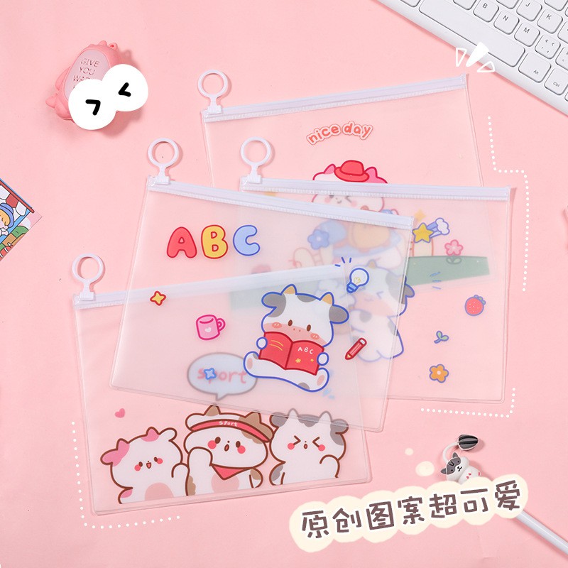 Túi đựng bút trong suốt đa năng hình Bò sữa cute
