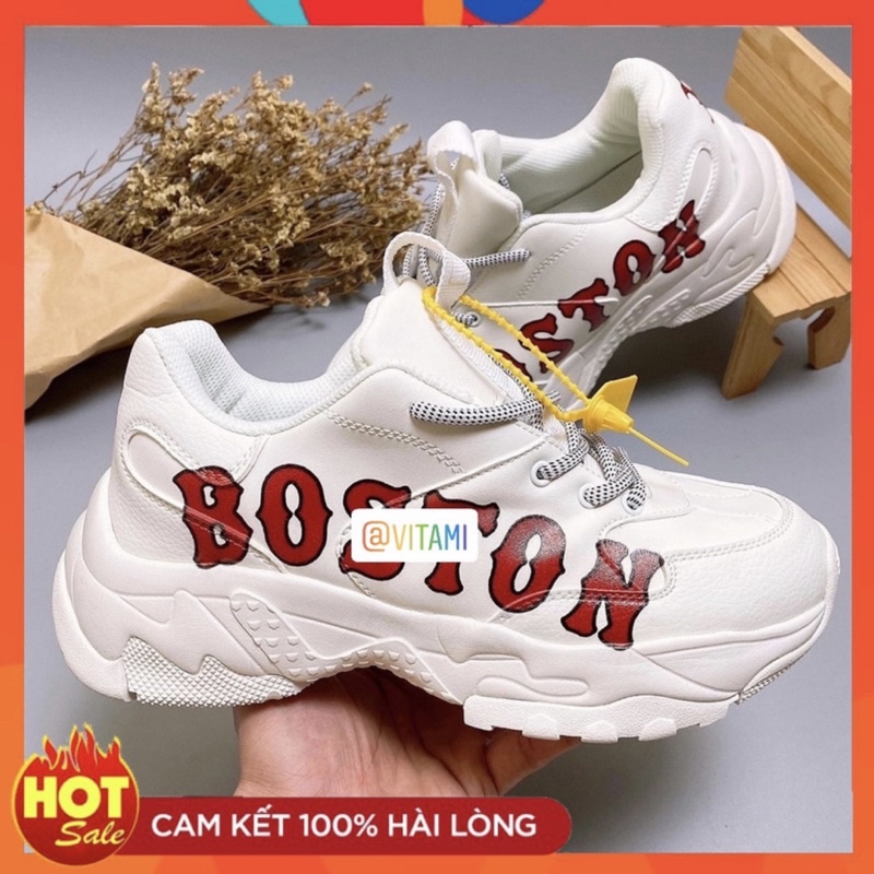 Giày Mlb Boston chữ đỏ thể thao cổ thấp đủ phụ kiện Freeship