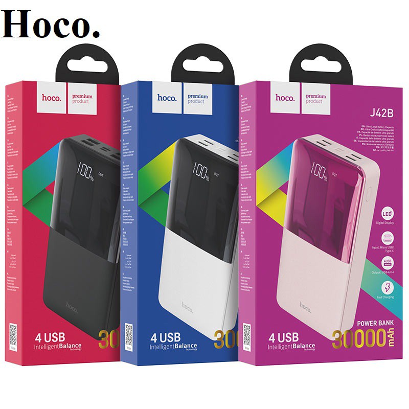 Sạc dự phòng 30000mah chính hãng Hoco J42b 4 cổng sạc cực nhanh