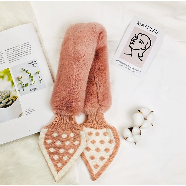 Khăn Choàng Cổ Chất Liệu Lông Ấm Áp Họa Tiết Chấm Bi