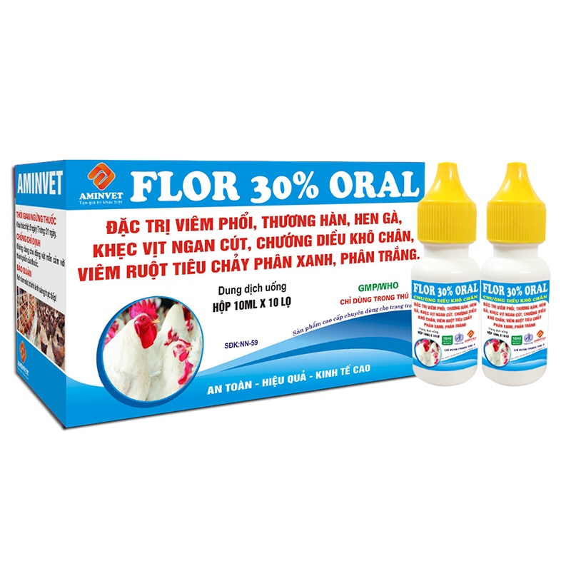 Flor 30% Oral 10ml Chuyên hô hấp tiêu hoá gà vịt ngan cút