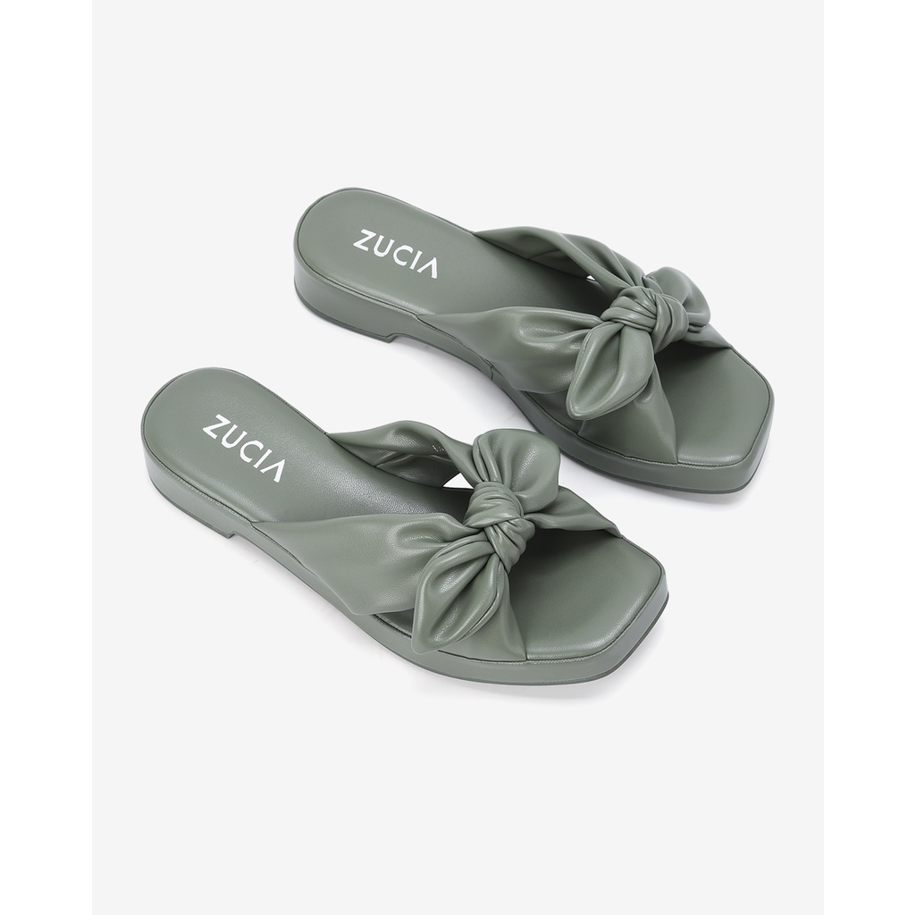 Dép xuồng nữ Zucia thiết kế quai đôi đan chéo thắt nơ nữ tính chất liệu da mềm mại cao 3cm - DRX47