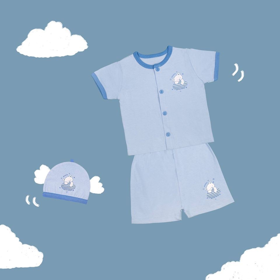 Bộ cộc tay cài giữa Miomio 100% cotton mỏng mát