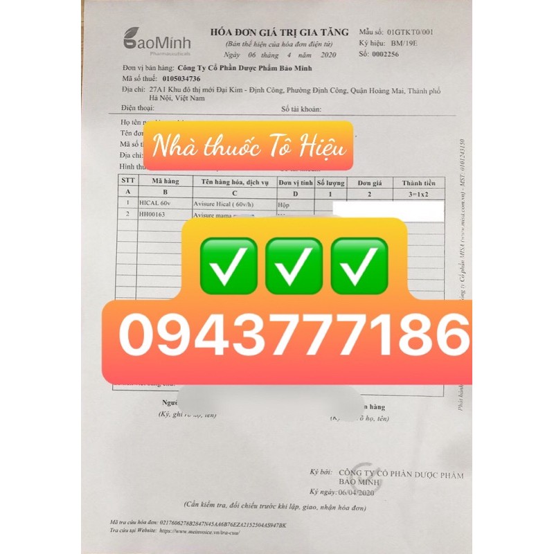 HI-CAL Avisure 60 viên (Chính hãng)- Canxi Nano tự nhiên cho phụ nữ mang thai.
