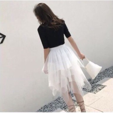 Chân Váy Xếp Ly voan đen trắng Chữ A Dáng ngắn Váy Thiết Kế Xẻ Quyến Rũ | BigBuy360 - bigbuy360.vn