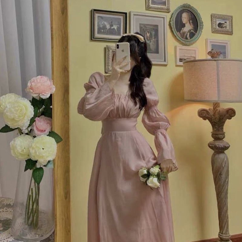 Đầm Váy Nữ Mặc Tết Dáng Dài, Tay Dài, Hở Lưng Buộc Nơ Sau 2 Màu