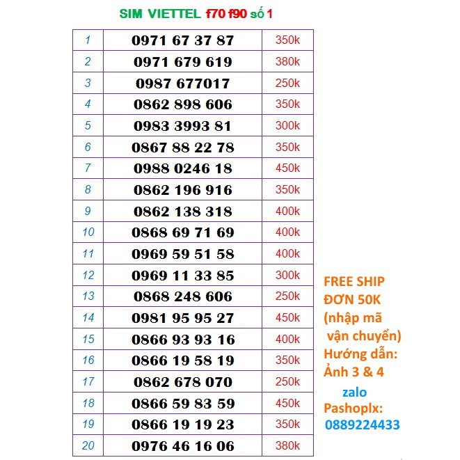 SIM VIETTEL SỐ ĐẸP f90 f70 số 1.