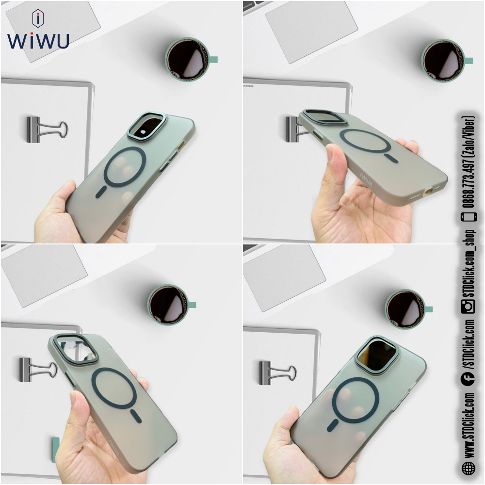 ỐP LƯNG IPHONE 14 PRO MAX - 14 PRO - 14 PLUS - 14 WIWU CHÍNH HÃNG SIÊU MỎNG NHÁM KÈM HỔ TRỢ SẠC KHÔNG DÂY NAM CHÂM