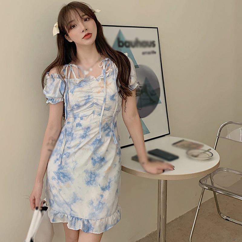 Đầm thời trang tay ngắn hở vai quyến rũ trẻ trung phong cách Hàn Quốc