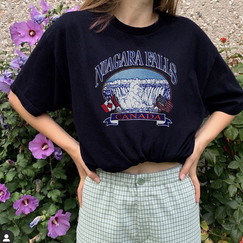 Áo Thun Tay Ngắn Cổ Tròn Dáng Rộng In Hình Cá Tính Phong Cách Retro Hàn Quốc