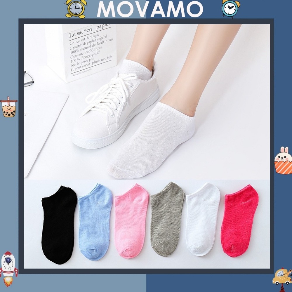 Tất nữ cổ ngắn Movamo vớ nhiều màu trơn đơn giản vintage TN66