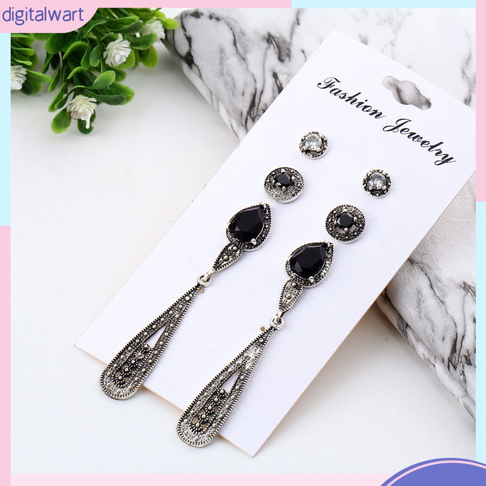 Set 4 Đôi Khuyên Tai Kim Loại Đính Đá Thời Trang Cho Nữ