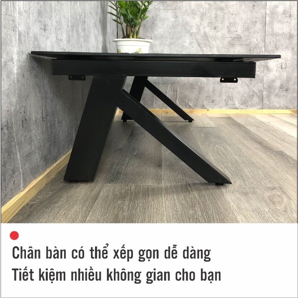 Bàn Làm Việc Ngồi Bệt 120x60x35 Cm Mặt Kính Cương Lực 8 Li Khung Chân Gấp Gọn