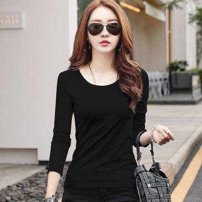 Áo Thun Tay Dài Màu Đen Bằng Vải Cotton Nguyên Chất Phong Cách Hàn Quốc Dễ Phối Đồ Thời Trang Mùa Thu Dành Cho Nữ 2021