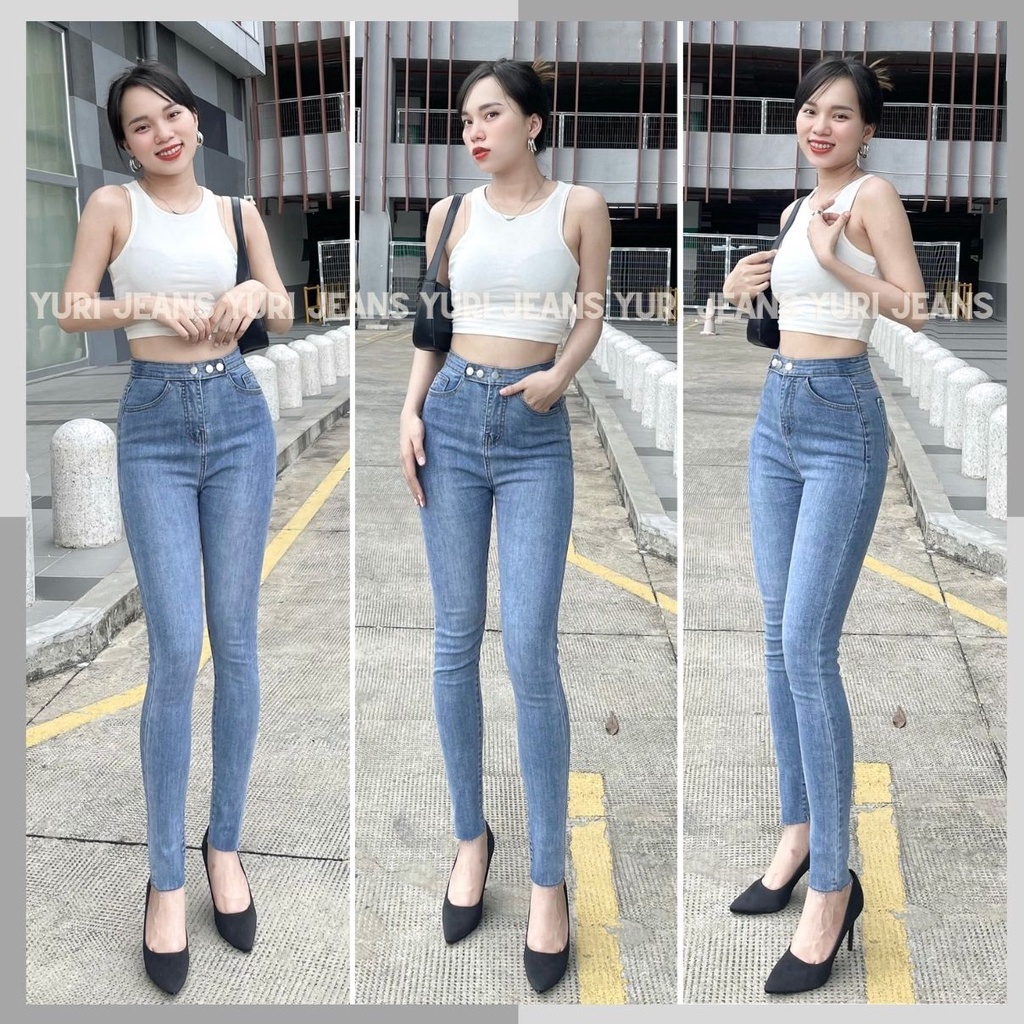 Quần Skinny 3 nút Lưng Siêu Cao YuRi Jeans Màu Xanh  Nhạt Đủ Size ( S M L)
