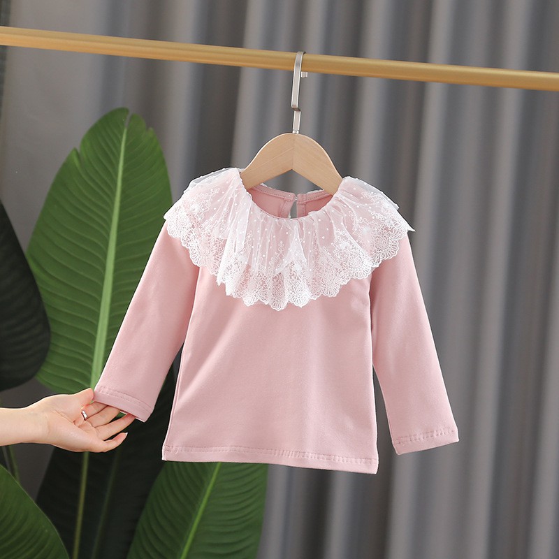 Áo thu đông bé gái chất cotton cao cấp bèo ren cổ siêu tiểu thư size 8 -18kg AT