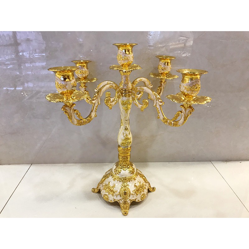 Giá Đỡ Nến Mạ Vàng , hoa văn nổi, phong cách châu âu